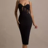 Lucid Dream | Black Strappy Mesh Corset Midi Dress