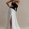 Lucienne | Black u0026 Cream Sweetheart Corset Split Maxi Dress
