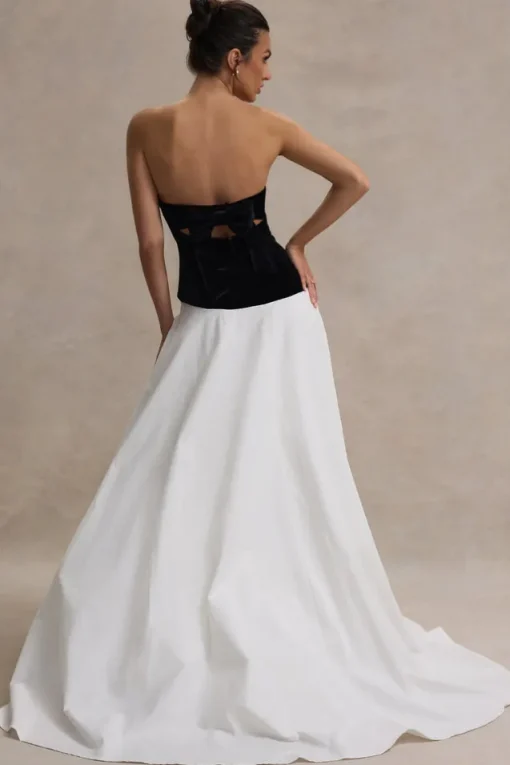 Lucienne | Black u0026 Cream Sweetheart Corset Split Maxi Dress