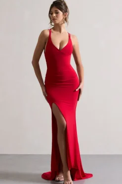 Lucky Day | Red Cross Over Back Fishtail Maxi Dress