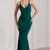 Lucky Number | Bottle Green Cross Back Fishtail Maxi Dress