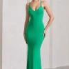 Lucky Number | Green Cross Back Fishtail Maxi Dress