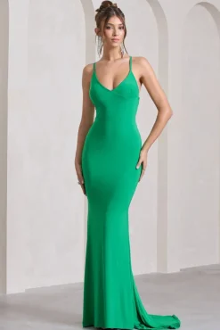 Lucky Number | Green Cross Back Fishtail Maxi Dress