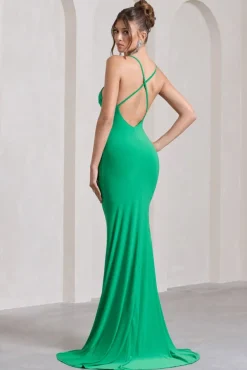 Lucky Number | Green Cross Back Fishtail Maxi Dress