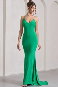 Lucky Number | Green Cross Back Fishtail Maxi Dress