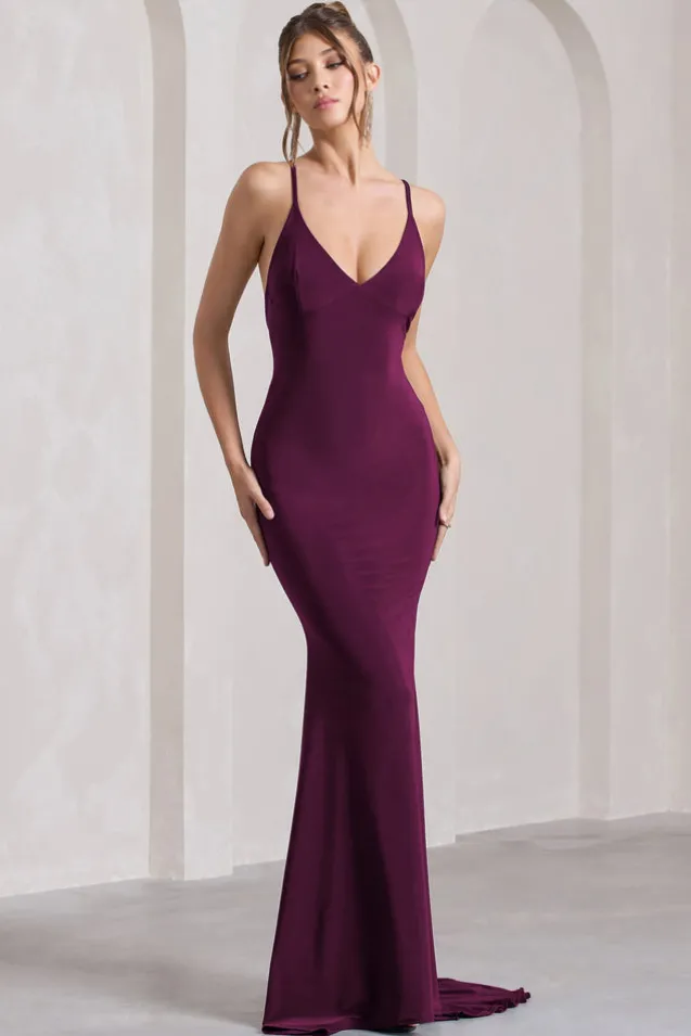Lucky Number | Plum Cross Back Fishtail Maxi Dres
