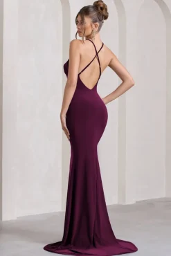 Lucky Number | Plum Cross Back Fishtail Maxi Dres