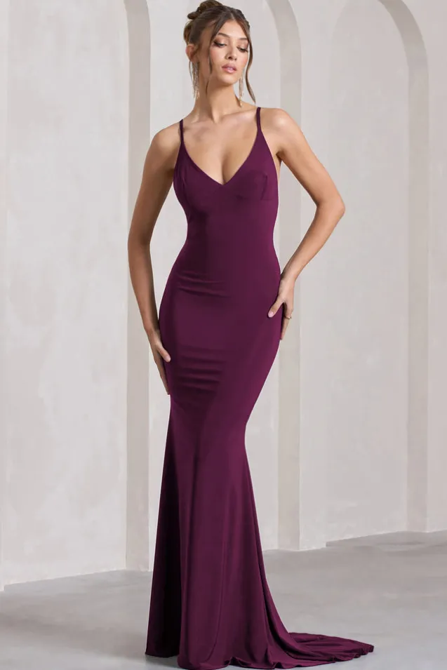 Lucky Number | Plum Cross Back Fishtail Maxi Dres