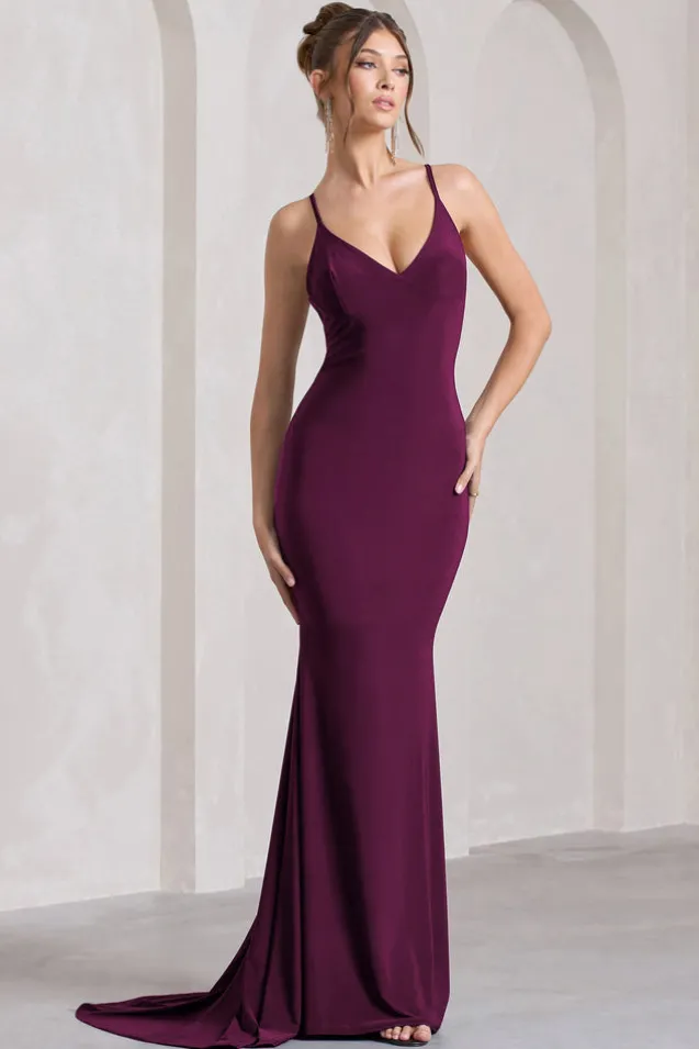 Lucky Number | Plum Cross Back Fishtail Maxi Dres