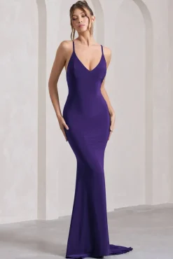 Lucky Number | Purple Cross Back Fishtail Maxi Dress