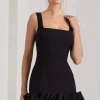 Lucy | Black Strappy Mini Dress With Ruffle Trim