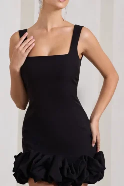 Lucy | Black Strappy Mini Dress With Ruffle Trim