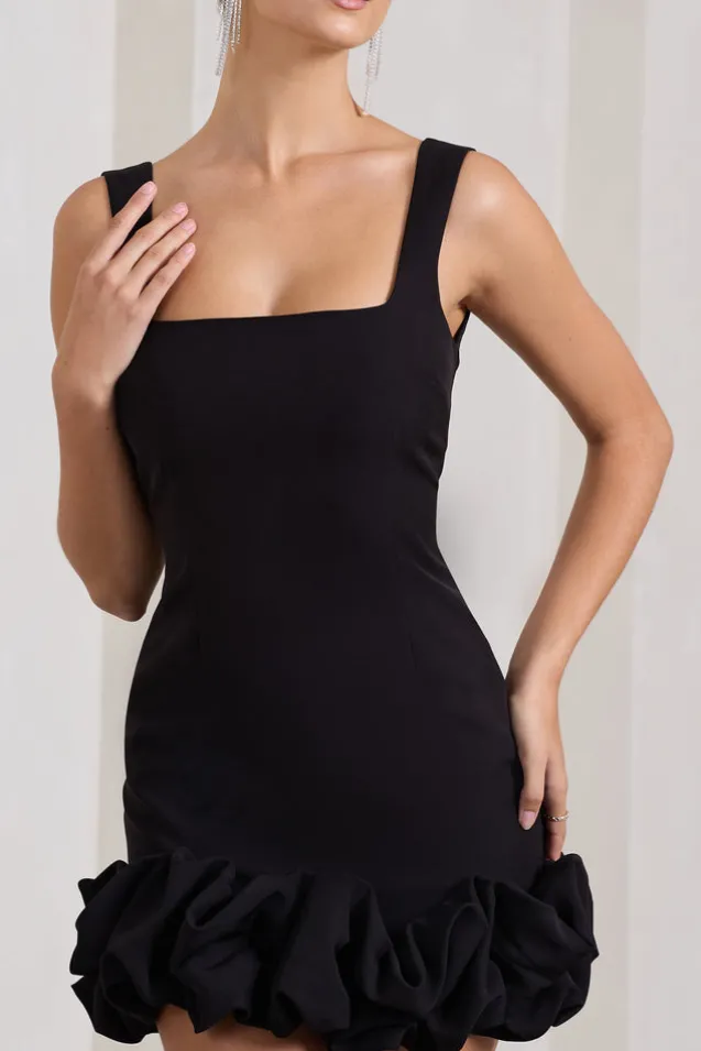 Lucy | Black Strappy Mini Dress With Ruffle Trim
