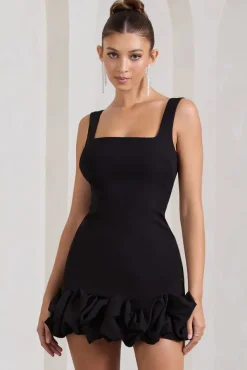 Lucy | Black Strappy Mini Dress With Ruffle Trim