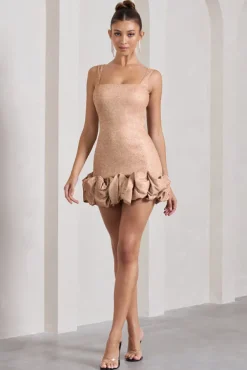 Lucy | Blush Glitter Strappy Micro Mini Dress With Ruffle Trim
