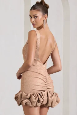 Lucy | Blush Glitter Strappy Micro Mini Dress With Ruffle Trim