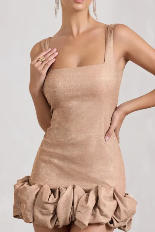 Lucy | Blush Glitter Strappy Micro Mini Dress With Ruffle Trim