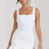 Lucy | White Strappy Mini Dress With Ruffle Trim
