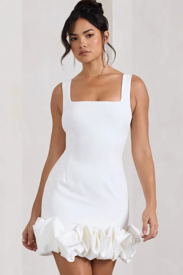 Lucy | White Strappy Mini Dress With Ruffle Trim