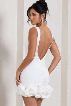 Lucy | White Strappy Mini Dress With Ruffle Trim