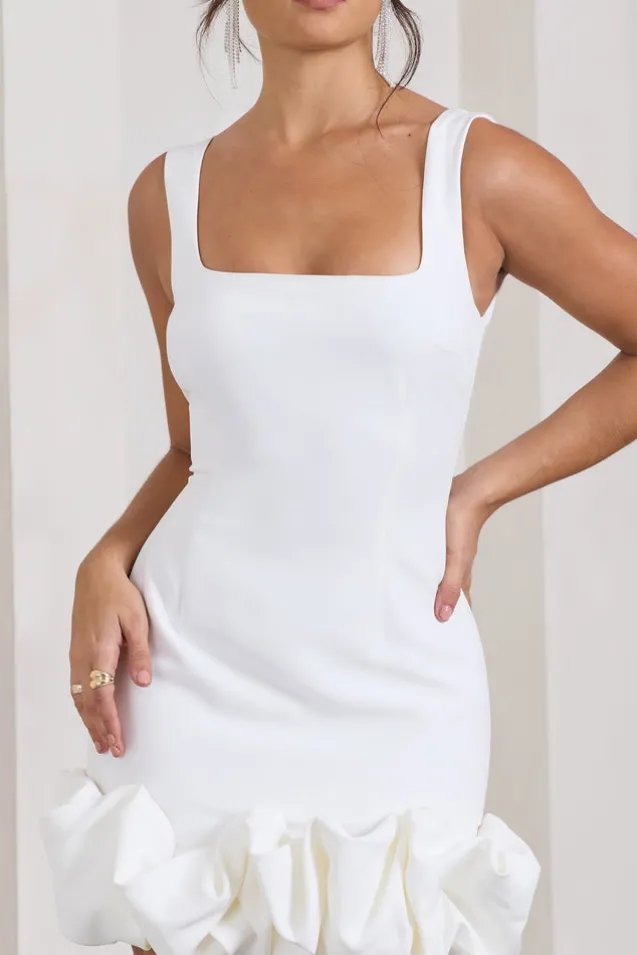 Lucy | White Strappy Mini Dress With Ruffle Trim