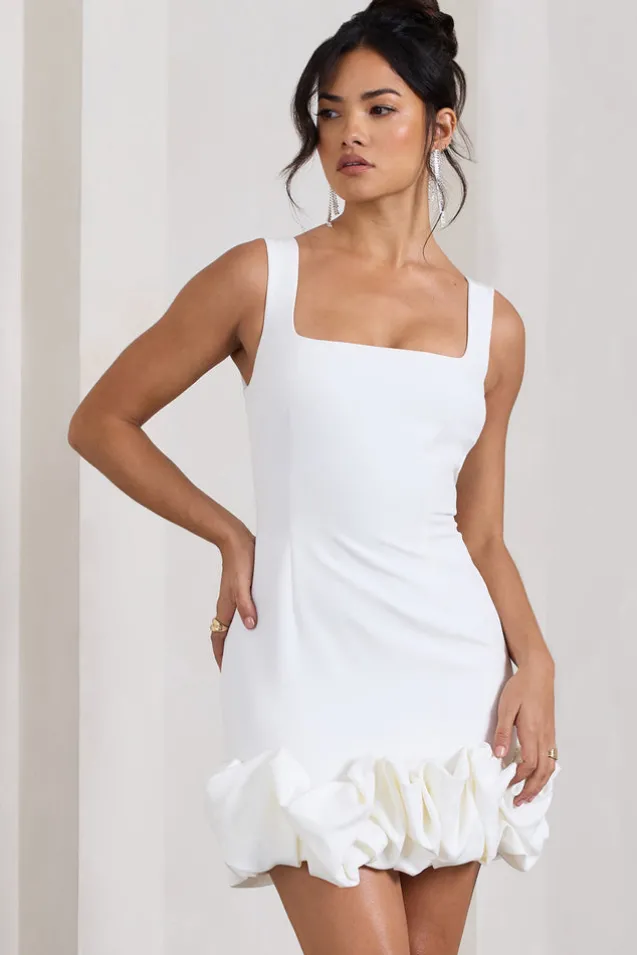 Lucy | White Strappy Mini Dress With Ruffle Trim