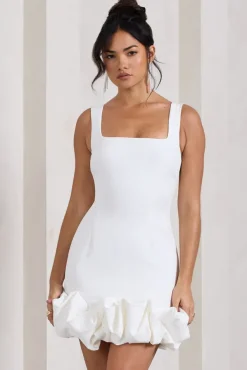 Lucy | White Strappy Mini Dress With Ruffle Trim