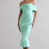 Lydia | Mint Bardot Bow Detail Midi Dress