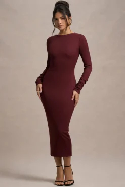 Madden | Plum Rib Knit Cowl-Back Midi Dress
