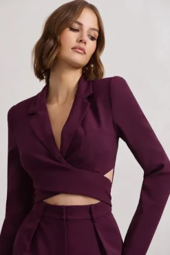 Madison | Plum Plunge Tie Waist Tailored Playsuit