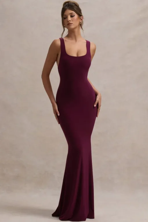 Mahina | Burgundy Square-Neck Maxi Dress