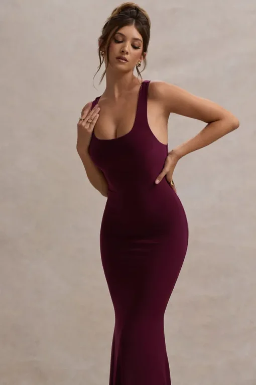 Mahina | Burgundy Square-Neck Maxi Dress