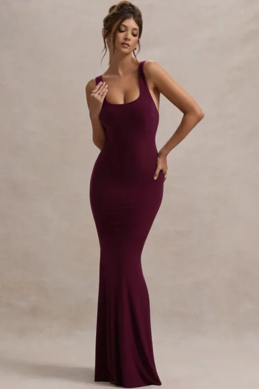 Mahina | Burgundy Square-Neck Maxi Dress