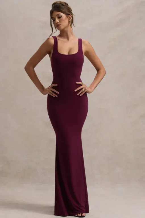 Mahina | Burgundy Square-Neck Maxi Dress