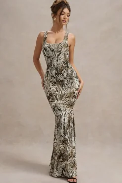 Mahina | Snake Print Square-Neck Maxi Dress