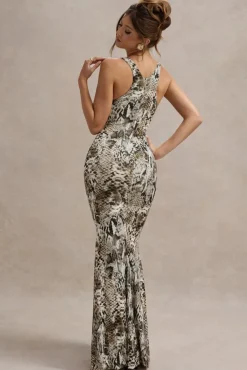 Mahina | Snake Print Square-Neck Maxi Dress