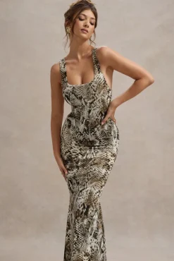 Mahina | Snake Print Square-Neck Maxi Dress