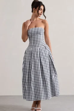 Maisy | Black u0026 White Gingham Strapless Maxi Dress