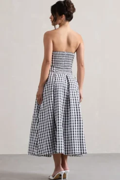 Maisy | Black u0026 White Gingham Strapless Maxi Dress