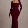 Maja | Burgundy Square-Neck Long-Sleeve Maxi Dress