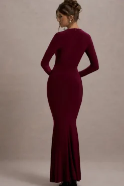 Maja | Burgundy Square-Neck Long-Sleeve Maxi Dress