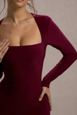 Maja | Burgundy Square-Neck Long-Sleeve Maxi Dress