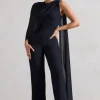 Malina | Navy Straight-Leg Jumpsuit With Chiffon Cape