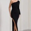 Mallory | Black Asymmetric Split Maxi Dress