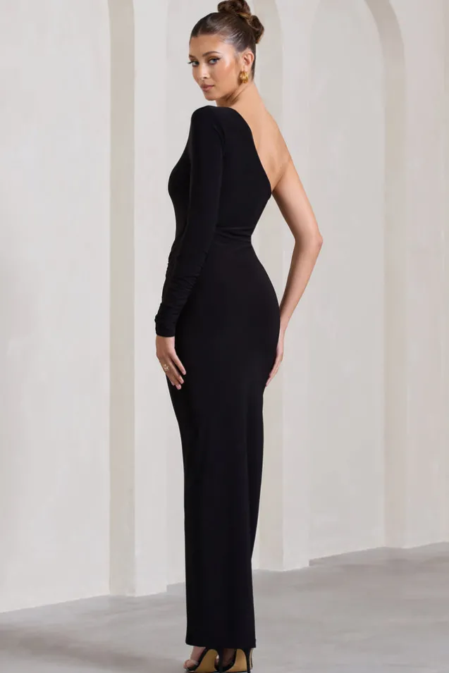 Mallory | Black Asymmetric Split Maxi Dress