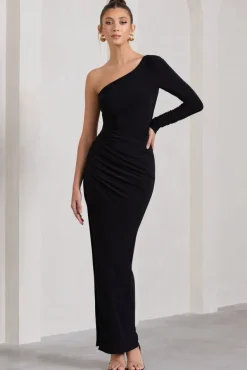 Mallory | Black Asymmetric Split Maxi Dress