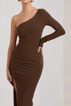 Mallory | Chocolate Brown Asymmetric Split Maxi Dress