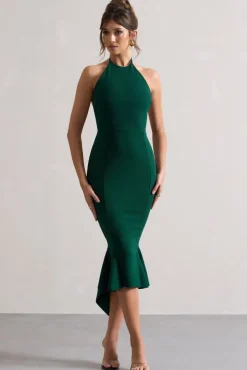 Maluma | Bottle Green Halter-neck midi dress