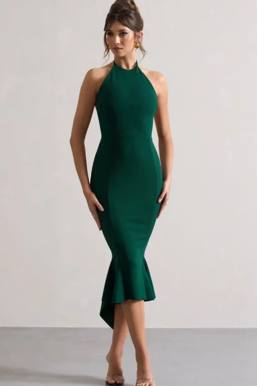 Maluma | Bottle Green Halter-neck midi dress
