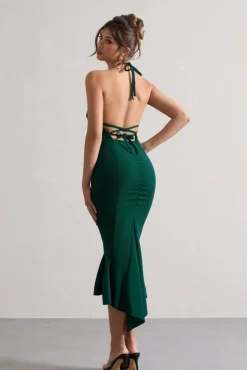 Maluma | Bottle Green Halter-neck midi dress